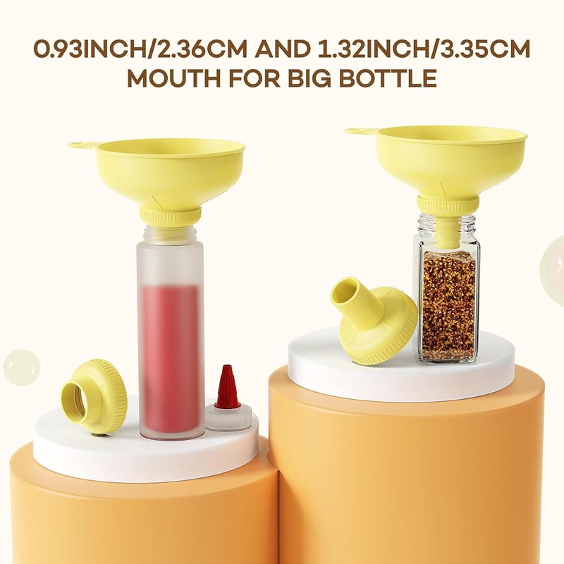 Pisol Wide Mouth Versatile Funnel, Canning Funnels for Kitchen Use, Food Grade Plastic Cooking Funnel Set with 4 Size Spouts and 2 Strainers for Filling Different Bottles and Bags, Yellow - Image 3